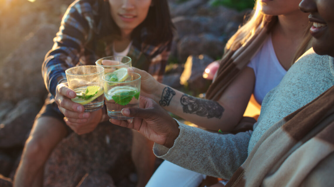 Toasting at beach party